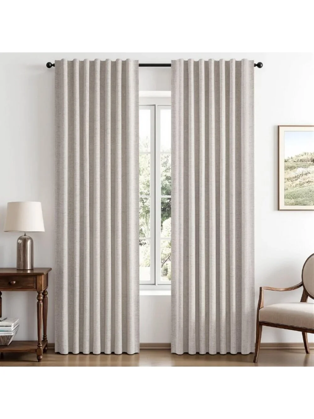 100% Blackout Linen Curtains - 42x84 Inch Ivory, Thermal Insulated Room